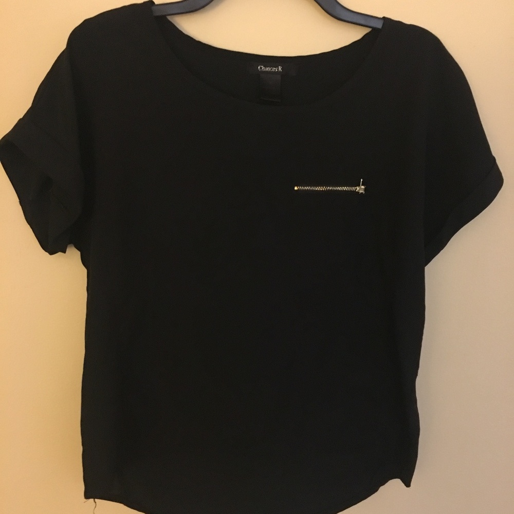Black zipper high low blouse